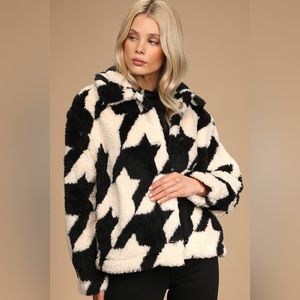 NWT Blank NYC Love Birds Houndstooth Faux Fur Coat